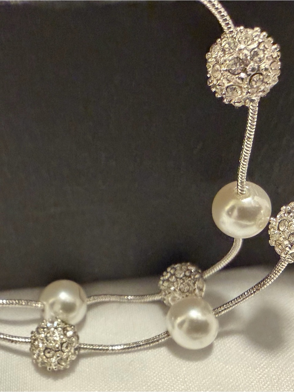 Silver, Pearl and Crystal Station Necklace
